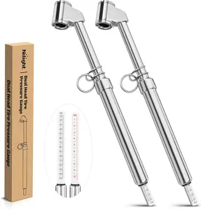 Nilight Dual Head Tire Pressure Gauge Heavy Duty Truck Air Chuck Range 10-150PSI 1-10Bar Tire Pressure Checker Straight-On Tire Air Gauge Extended Tube for Semi Truck, RV, Car, Motorcycle