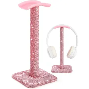 Luxury Rhinestone Headphone Stand - Cute  Headset Holder for Gamer Girl Desk Setup - Bling Kawaii Desk Accessories with Soft Headrest - Aesthetic  for Daughter & Girlfriend ()