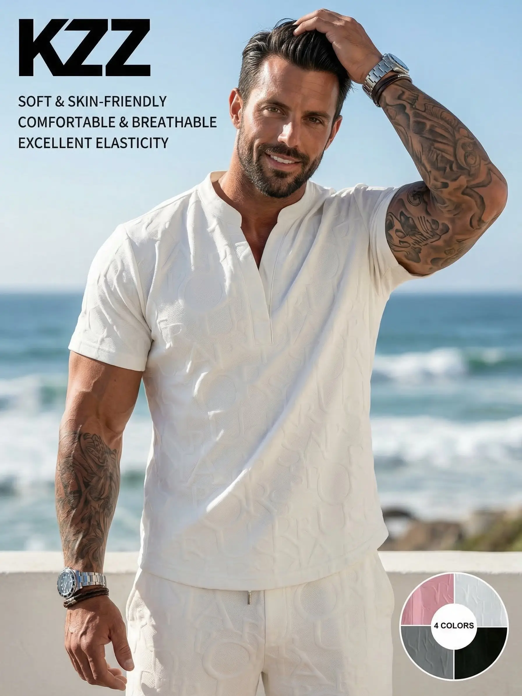 KZZ Men's 2-Piece Menswear Matching Set - Short-Sleeve Textured