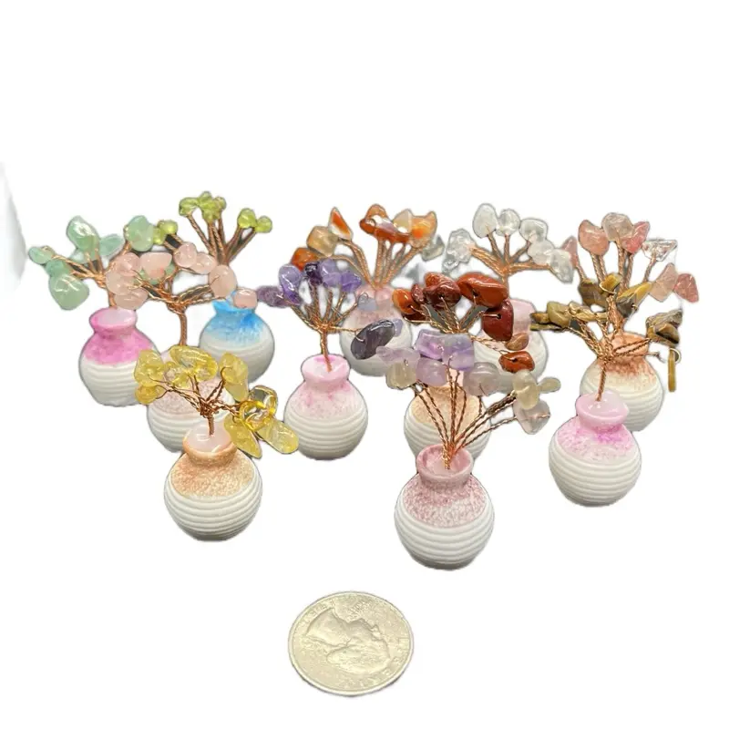 Mini Crystal Trees - Set of Colorful Flower Pendants with Multi-Colored Accents, Ideal for Floral Arrangements and Decorations