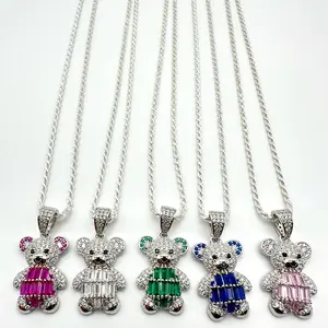 Bear Pendant Necklace - Perfect Gift for Women and Teen Girls, Handmade 925 Sterling Silver Bear Pendant Cubic Zirconia