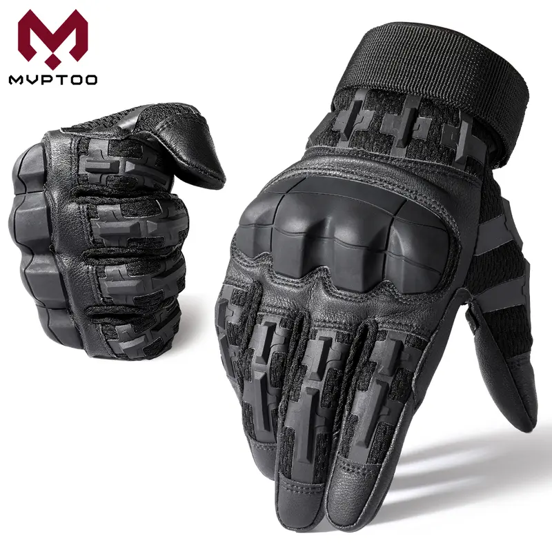 MVPTOO Full-Finger Sports Gloves - 10-Finger Touch High-Sensitivity Screen, PU Leather, Hard Protective Shell, 3D Palm Armor, 3D Rubber Hand Guards, Elastic Tape Snug Fit, Tactical Offroad Motorbike Outdoor Gear
