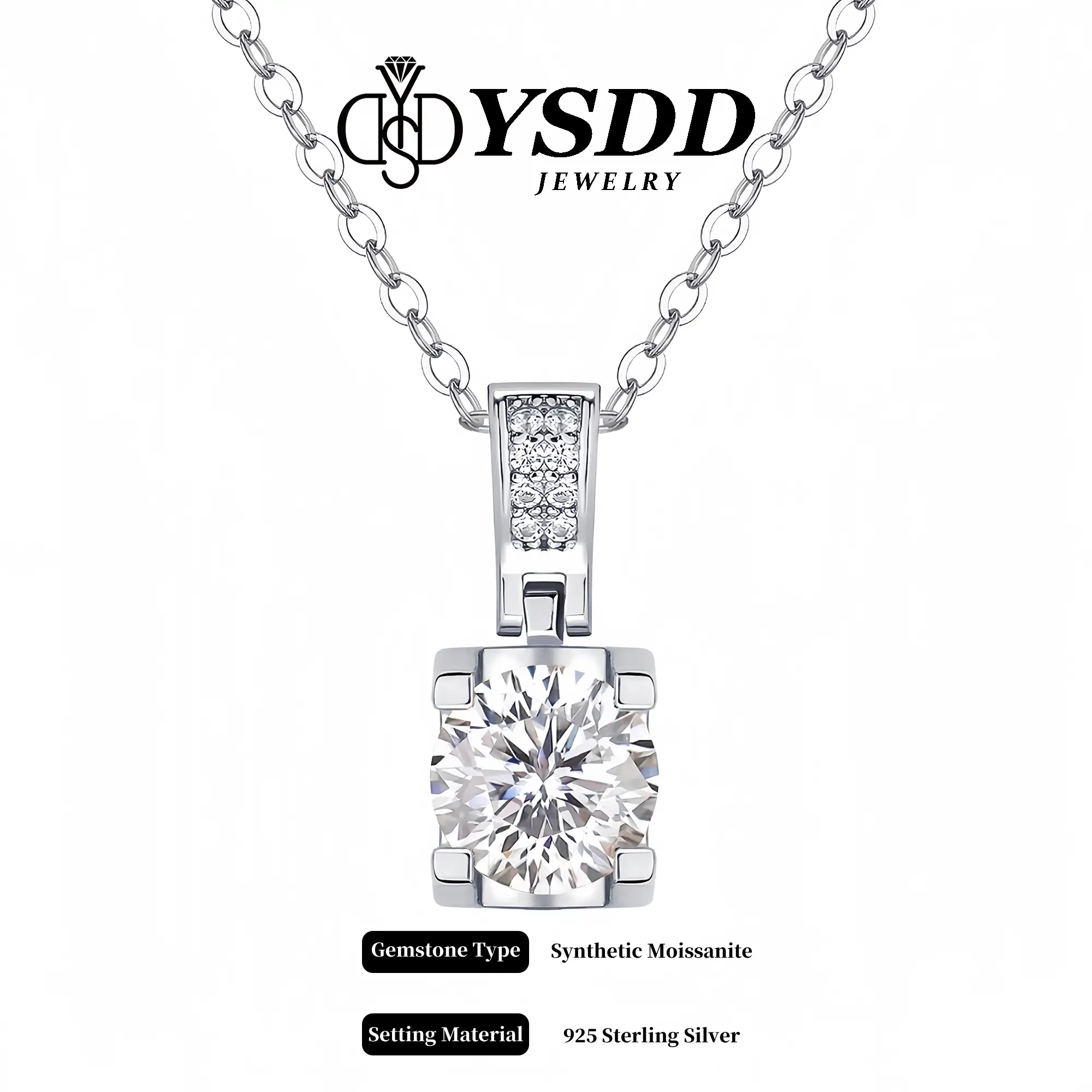 【#22 Classic】4-Prong Solitaire Brilliant Floating Synthetic Moissanite Necklace in 925 Sterling Silver