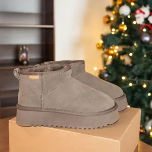 XIXITIAO Snow Boots for Women,Genuine Suede Faux Fur Lining,Comfort Winter Ankle Boots with Memory Foam,Classic Waterproof Platform Boots Short