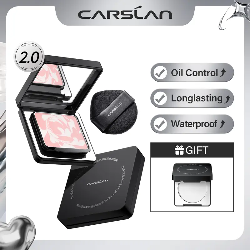 [2.0]CARSLAN Black Magnet Soft Focus Powder, 24H Longlasting Translucent Pressed Setting Powder, Oil Control, Waterproof, Sweatproof, Poreless Powder