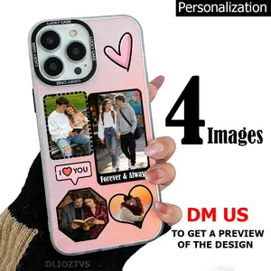 Custom Your Own Photo Pattern Color-Changing Mobile Phone Case for iPhone 17 Pro Max 17Air 16 Plus 15 14 13 12 11 Shockproof Protective Case Color Changes with Angle Combination Design of 4 Images