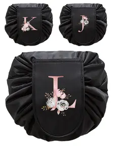 Floral & Letter Pattern Multifunctional Travel Bag, Cosmetic Travel Storage Bag, Travel Cosmetic Bags, Drawstring Makeup Organizer, Portable Waterproof Travel Bag for Women