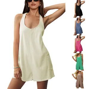 UANEO Rompers for Women Summer Outfits Casual Sleeveless Workout Relaxed Beach Jumpers Short Jumpsuits with Pockets #TikTokShopBacktoSchool