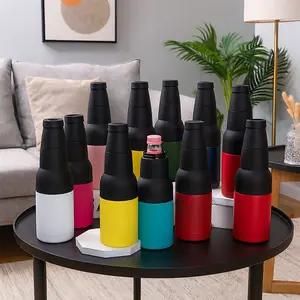 1 vacuum cooler, with 12oz slim can of beer or soda, stainless steel, leak-proof and condensation-proof, keeps cold for 24 hours, durable and reusable, suitable for car cup holders, holiday gifts, travel parties, camping, picnics and beaches.