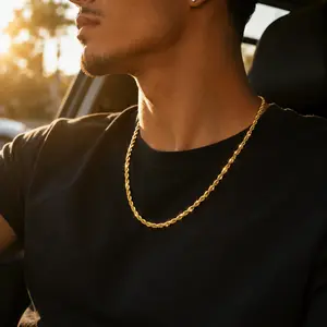 EWOPT 14K Gold Plated Rope Chain Necklace, Shiny Twisted Gold Chain for Men & Women, Diamond-Cut Hip Hop Jewelry, Waterproof Tarnish Resistant Chain