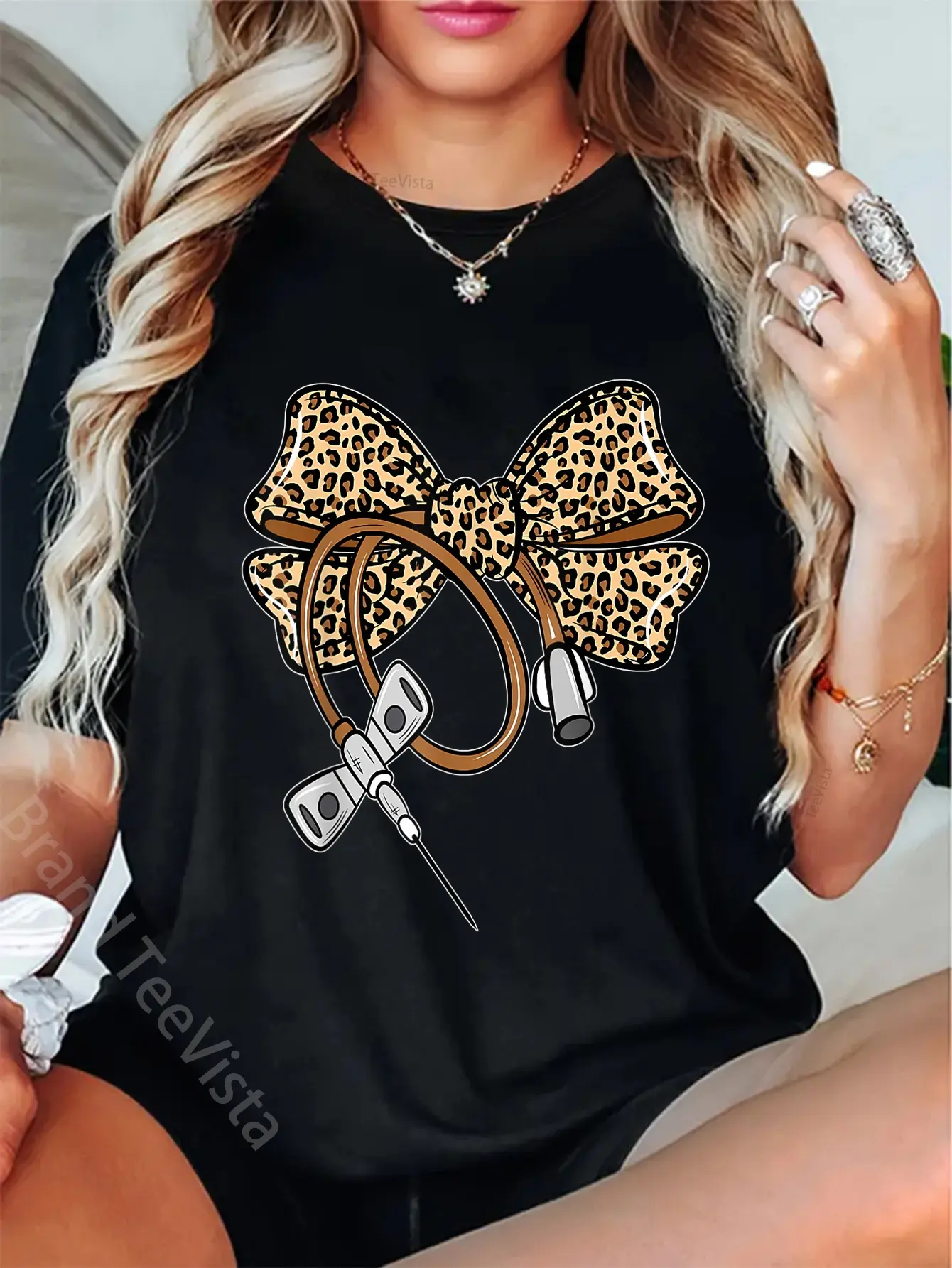 100% cotton Leopard Coquette Bow Phlebotomist Nurse Phlebotomy Phleb T-Shirt women graphic shirts