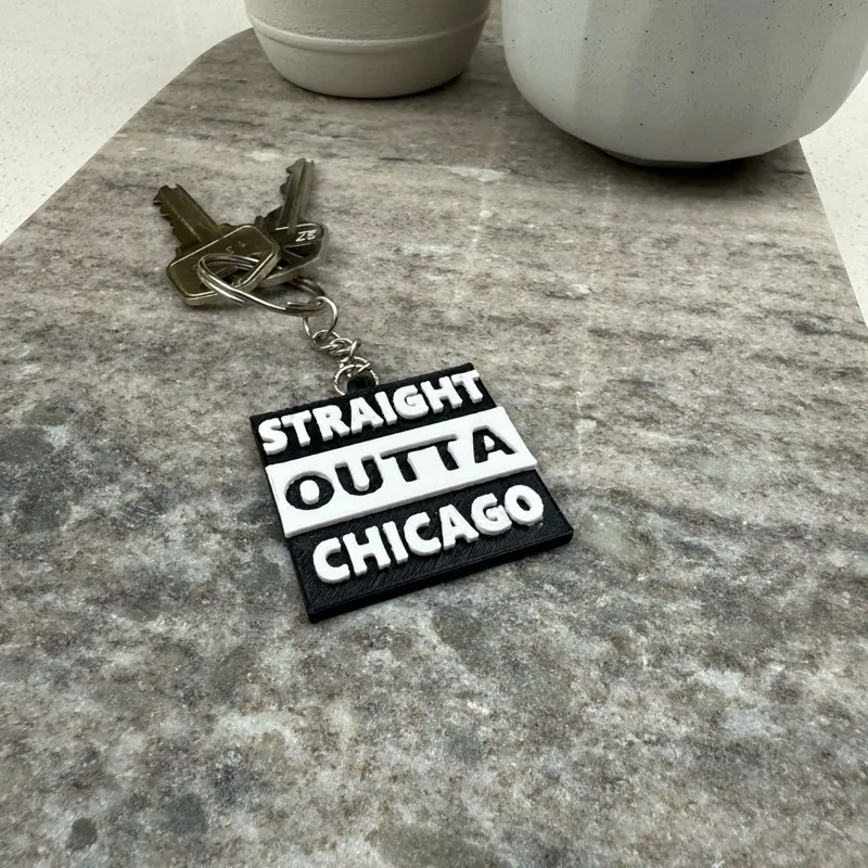 Custom "Straight Outta" Keychain Ornament – Personalized Name, Hometown, or Phrase – Funny Gift, Stocking Stuffer, Custom Tag, Keepsake