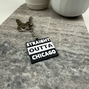 Custom "Straight Outta" Keychain Ornament – Personalized Name, Hometown, or Phrase – Funny Gift, Stocking Stuffer, Custom Tag, Keepsake