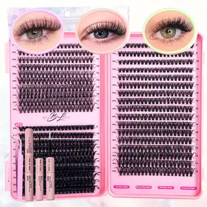 740pcs Mixed Length Eyelash Clusters Set Natural Makeup Effect False Eyelashes DlY Lash Extension Volume Thick Cluster Lashes With Tweezers Glue Spiral Brush