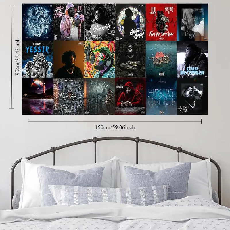 Rod Wave Album Collage Tapestry Flag - 3x5ft, Durable Machine-Washable Design, High-Quality Print, Indoor-Outdoor Home Decor Wall Hanging for Bedroom Room Art
