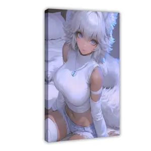 Anime Girl White-Haired Canvas Poster Wall Art for Home Bedroom Office Dorm Room Decor