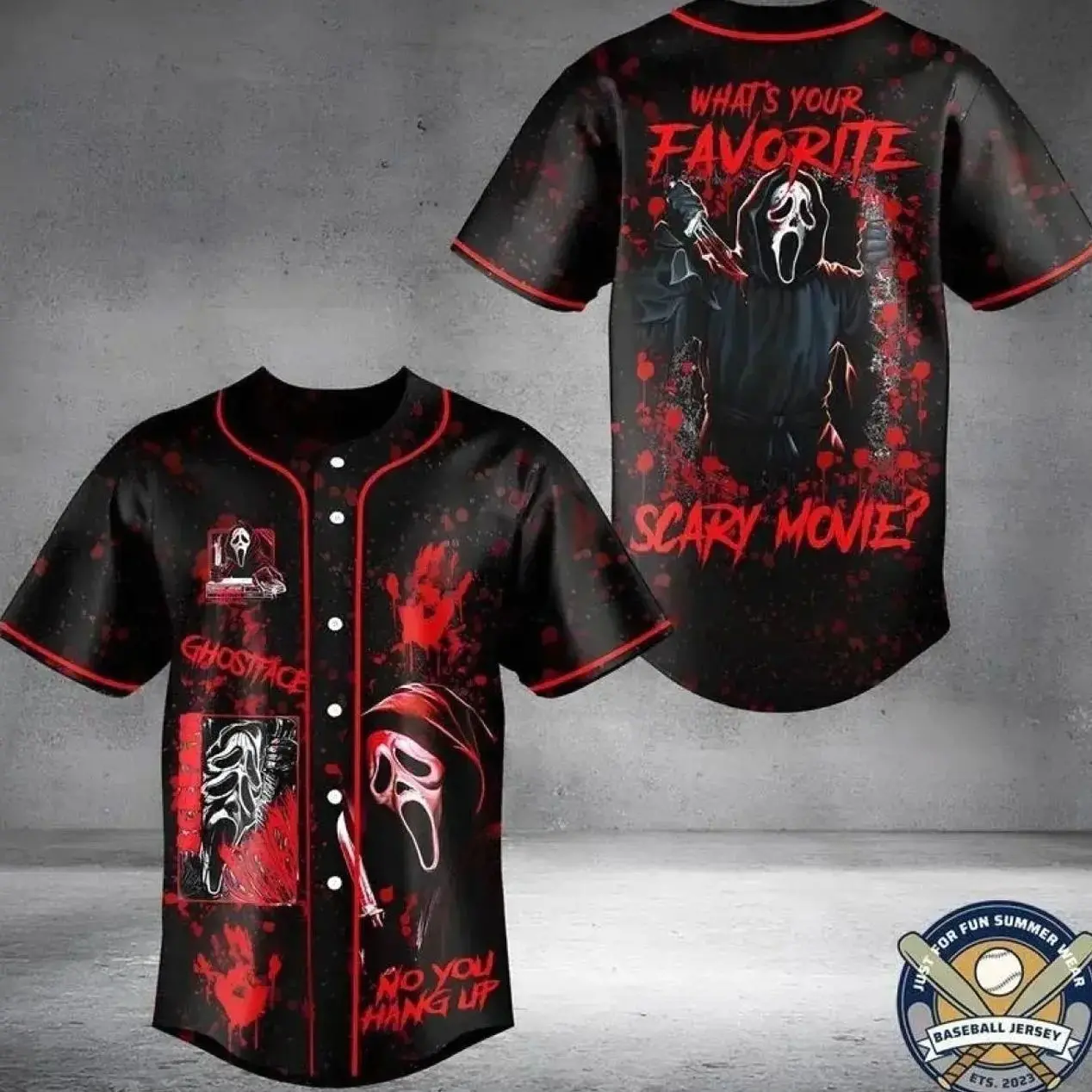 Ghostface Inspired Vintage 90s Baseball Jersey – Horror Style Button Up Shirt for Men Women