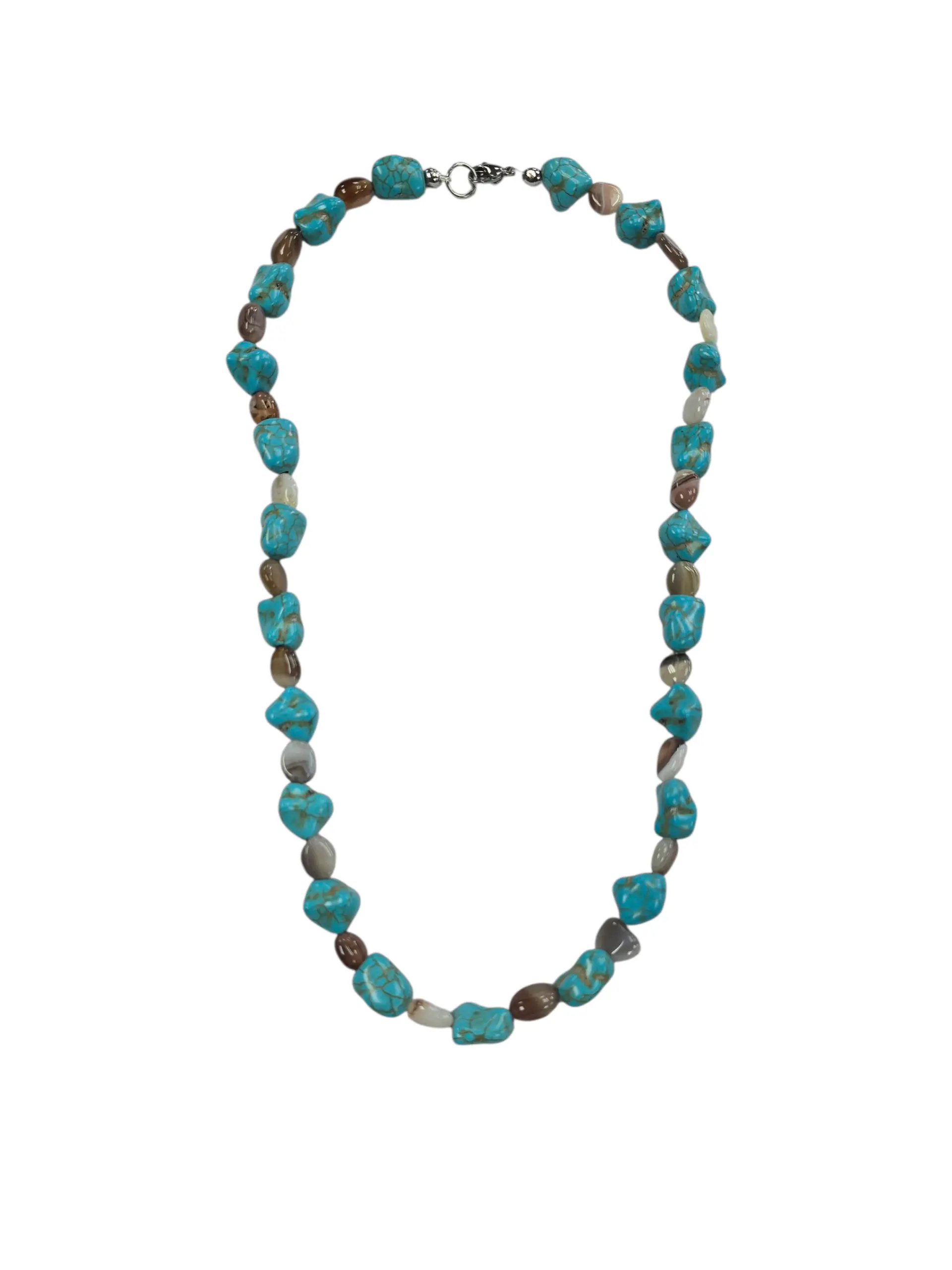 Men's Stainless Steel Turquoise Chain Necklace - Irregular Gems, Southwestern Inspired, Ethnic Fashion, Durable and Long-Lasting Country Western Fashionable Accessory for Casual Daily Wear, Everyday