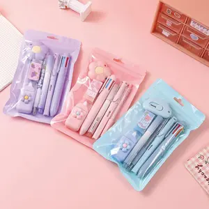 3 Sets 7 Pcs Kawaii Stationery Set Cute Stationery Mini Office Supply Kit Cute School Supplies Including Ballpoint Pens Pencil Sharpener Highlighter Correction Tape Ruler Utility Knife,Mechanical Pencil Set with Refills