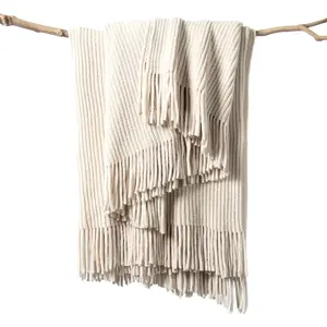 Throw Blanket for Couch, Soft Boho Decor Bed Throw,Cozy White Chenille Knitted Small Farmhouse Lightweight Throw for Spring(White/Cream,50 * 60")