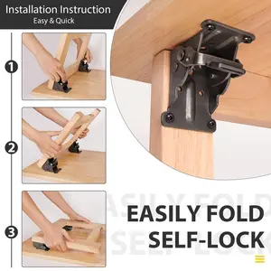 Folding Bracket, Foldable Self Lock Hinge, Table Leg Folding Bracket, Extension Support Bracket for Table Leg, Bed Leg, Workbench