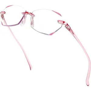 Rimless Reading Glasses for Women Blue Light Blocking,Stylish Lightweight Frameless  Readers Anti
