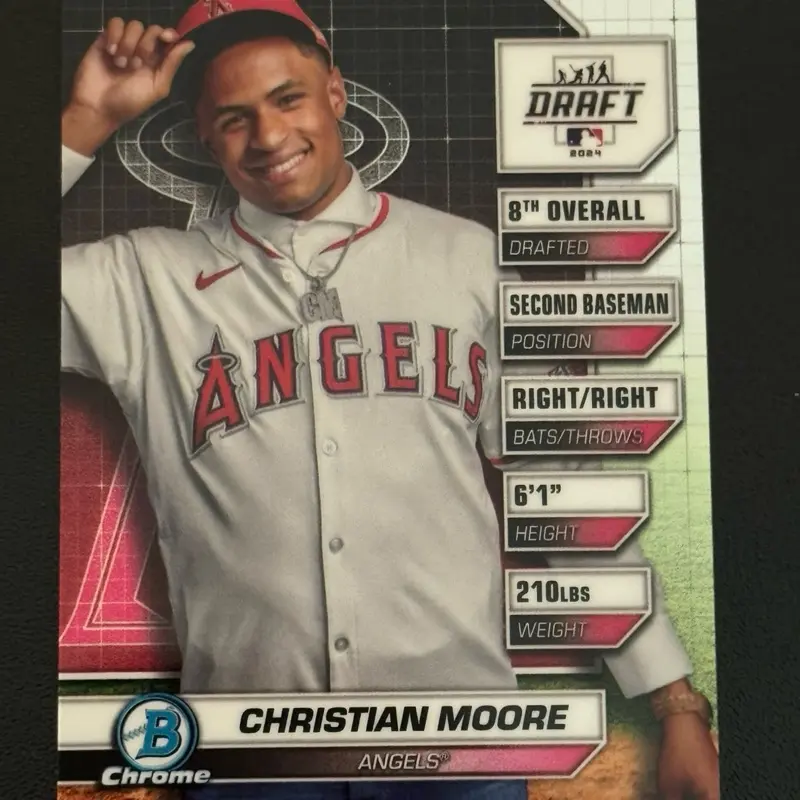 BASEBALL - 2024 Bowman Draft Chrome Christian Moore 1st Bowman #BDN-6 Draft Night Los Angeles Angels sports  cards