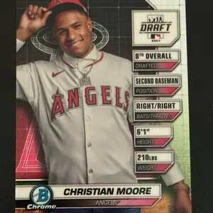BASEBALL - 2024 Bowman Draft Chrome Christian Moore 1st Bowman #BDN-6 Draft Night Los Angeles Angels sports  cards