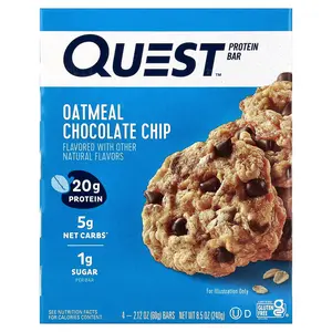 Quest Nutrition Protein Bar, Oatmeal Chocolate Chip, 4 Bars, 2.12 oz (60 g) Each