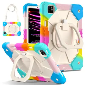 Military-Grade Shockproof Case for iPad Air 8th (M4) 2026 , Compatible with iPad (A16) 11th/10th/ iPad Pro M5 / iPad Mini - Rotating Stand with Pencil Holder & Shoulder Strap - Heavy Duty Drop-Proof Cover for Kids/Adults - Colorful Blue