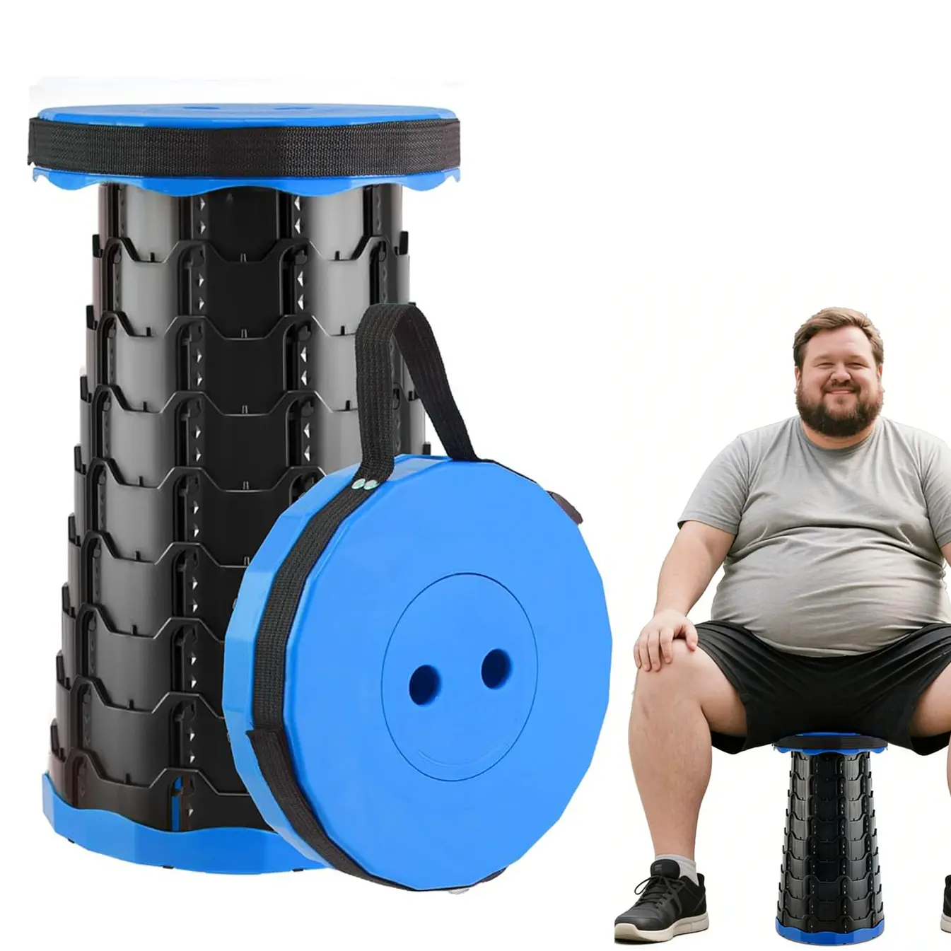 Heavy Duty Folding Stool - Holds 400lbs, Ultra Lightweight & Compact Camping Stool, Portable Seat for Fishing Hiking BBQ Concerts (Blue)