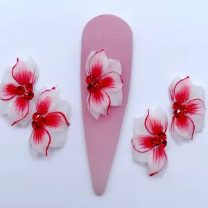 Premade 3D Ombre Red Acrylic flowers nail charms nail art