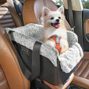 [5-year warranty] PETSFIT Center Console Dog Car Seat, Portable Pet Car Seat with Safe Protective Hooks, Luxury Dog Car Seats for Small Dogs Includes Safety Leash and Storage Pocket for Pets Up to 9 lbs (Black)