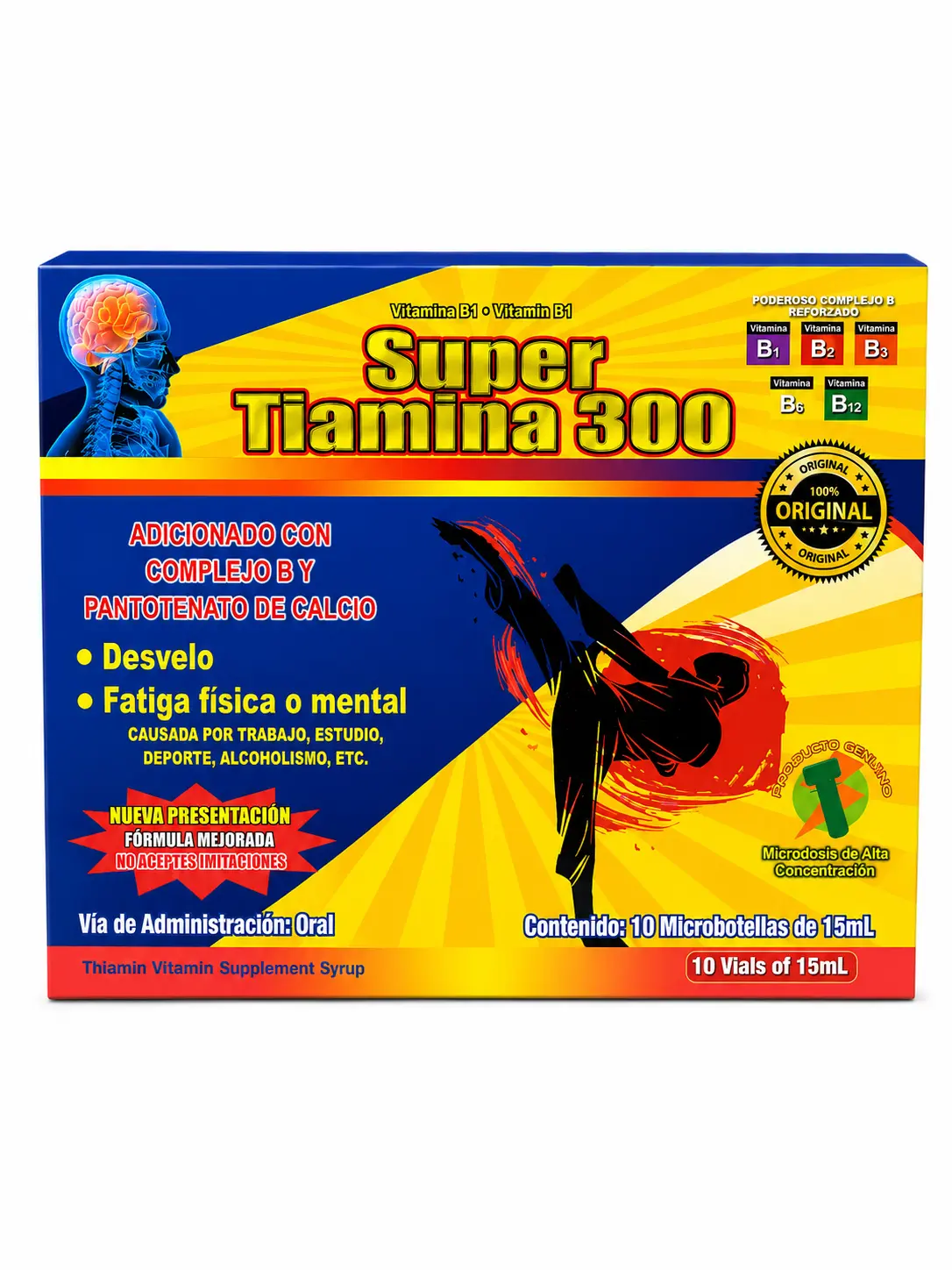 Super Thiamina 300 - 10 Viales Bebibles - Super Thiamin Vitamin Supplement - Thiamin Complex Drinkable Syrup Vitamin - 10 Pack