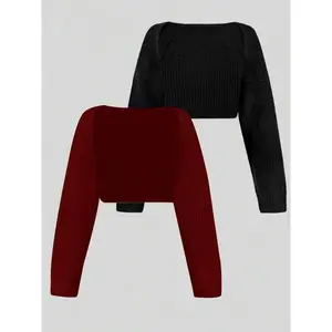 [Buy one and get two]Women's Minimalist Textured Raglan SleeveShrug Set, Open Front Sweater Cardigan,Cropped Cardigan, Comfort Basic Long SleeveKnitwear for Spring & Fall