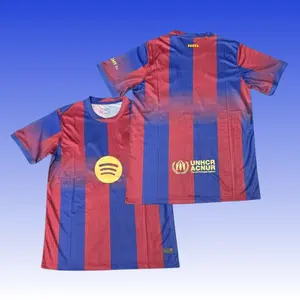 25 26 Home Red Blue Stripe Training Short sleeve Soccer jersey