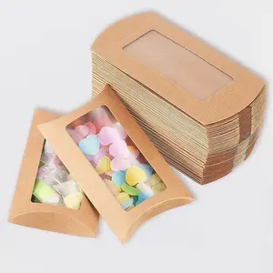 10/20/30 Leather Paper Mini Pillow Boxes, Window Decor Gift Display Box, Creative Gift Box with Transparent Window, Foldable Candy Chocolate Jewelry Wedding Party Gifts