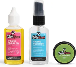 Stretch It - Ear Stretching Aftercare Trio, Premium Ear Stretching Balm, Jojoba Oil, Organic & Professional Saline Solution Spray