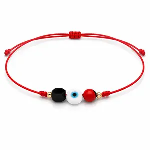 Adjustable Red Macrame Bracelet with Evil Eye, Peony Seed, Black Azabache and 18K Gold Bead (0.04 hrs)– Handmade Protection Bracelet for Women
