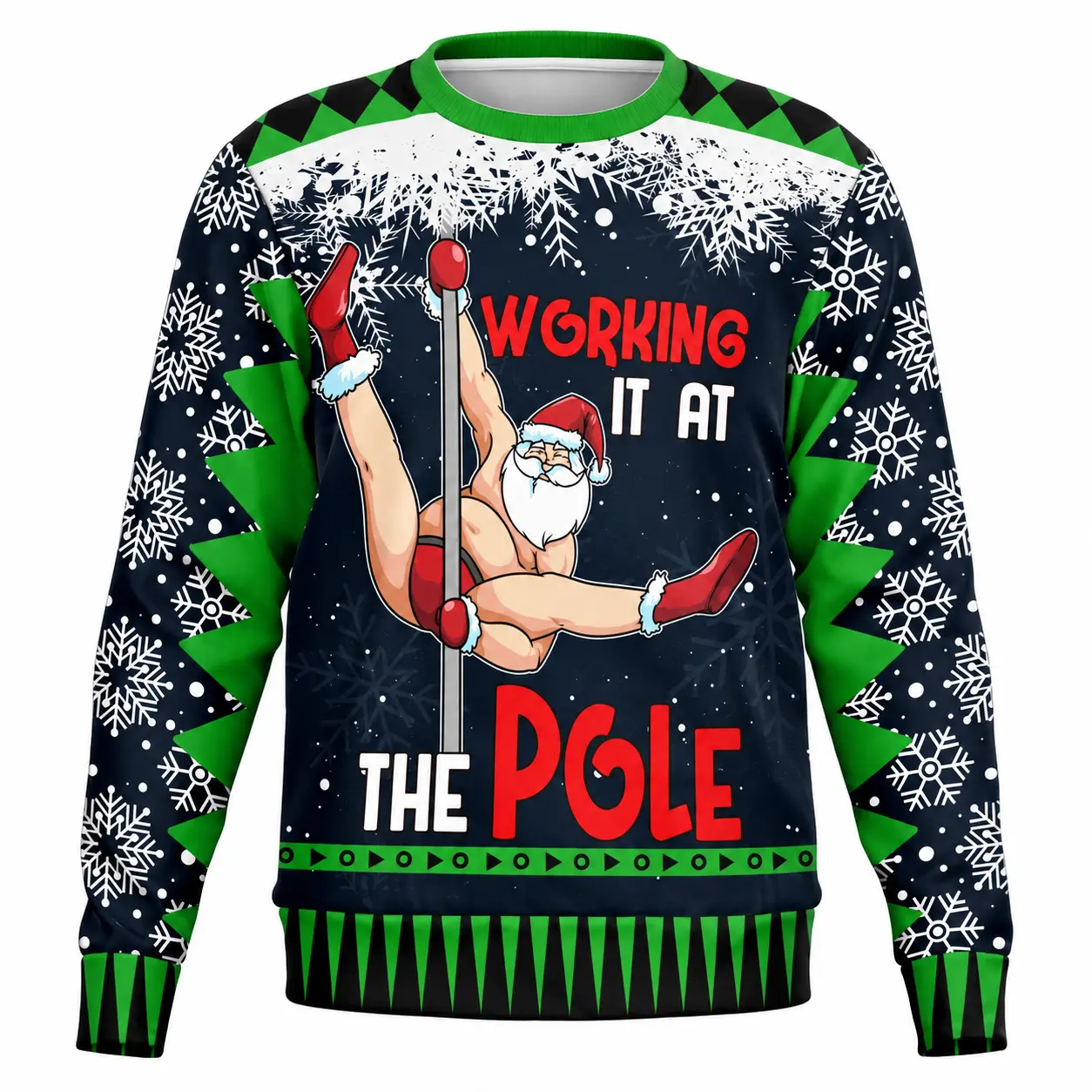 Funny Santa Pole Dancing Ugly Christmas Sweatshirt. Tacky Xmas Humor, Dirty Adult Humor