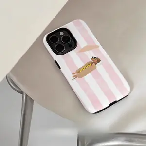 Summer Fun Hot Dog and Sausage Dog Pattern, Durable and Shock Absorbent Bright Face 2-in-1 Phone Case, Suitable for iPhone 17, 16, 15, 14, 13, 12, 11 X, Samsung and other series models, Can be used as a holiday gift for friends or home