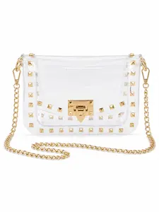 Transparent Jelly Crossbody Bag, Fashion Rivet Shoulder Bag, Portable Lightweight Chain Bag, Stylish and Trendy Accessory