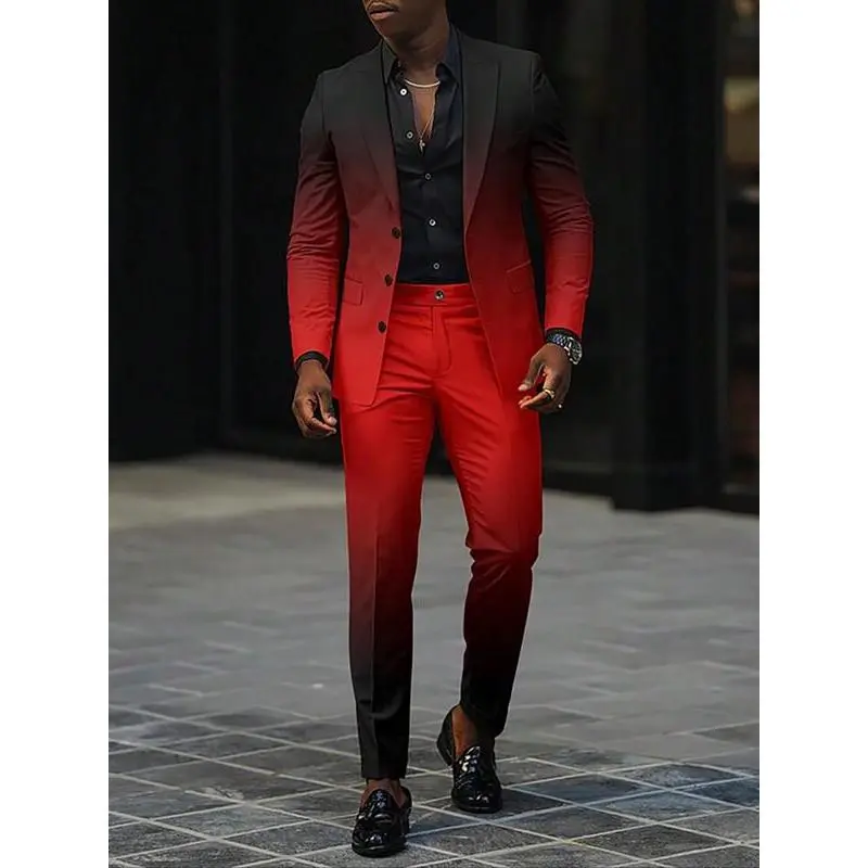 Men's Business Solid Color Contrast Trim Lapel Blazer & Pants Two-Piece Set, Slim Fit Formal Suit Set for Wedding Party, Men's Clothing for All Seasons, MenswearGift