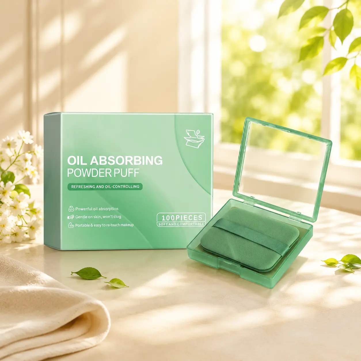 2-in-1 Compact Cosmetic Set Beauty Care Tool - Matte Oily Face Blotting Paper with Puff, Portable Cosmetic Mirror, Linen Oil Control Sheets for Social, Travel Use (Facial Makeup Tool, Makeup Essential), Cosmetic Tools