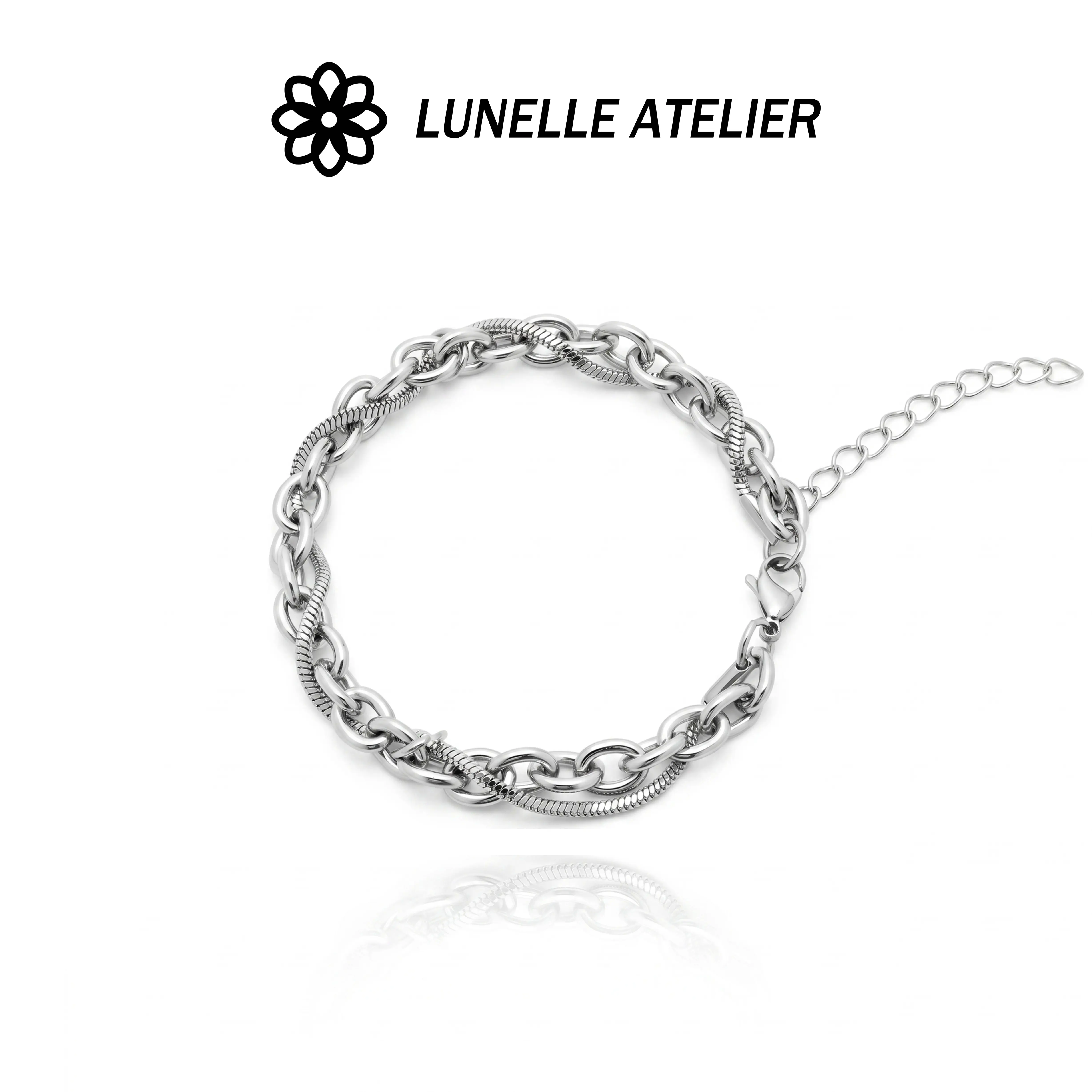 Durable Titanium Steel Two Layer Bracelet Silver Oval Rope Chain for Women Streetwear Date Night Gift