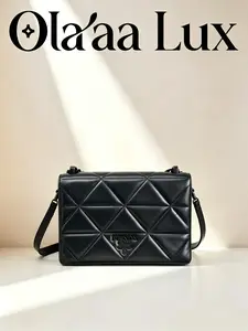 Pre-owned PRADA Black Triangle Quilted Crossbody Bag, Embossed Logo Adjustable Leather Strap Shoulder Purse C19499504800