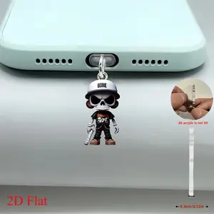 2D Creative Baseball Skull Acrylic Phone Dust Plug, Cell Phone Charm, Compatible with iPhone Type-C iPad Android Tablets AirPods Charging Port Decorations, Cellphone Accessories