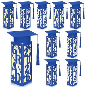 6/9 Pcs Graduation Centerpieces for Class of 2026 Grad Party Ideas Table Decorations, 7.8''Hx2.8''W, Cardboard Graduation Lantern Centerpieces with LED Light Graduation Gifts Grad Table Centerpieces for Congrats Senior High School Photo Props