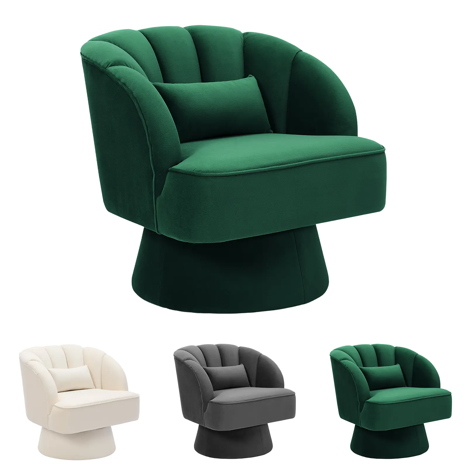 Garvee Upgraded Velvet Swivel Barrel Chair, 360° Rotating Accent Armchair with Striped Backrest, Soft Padded for Living Room Bedroom