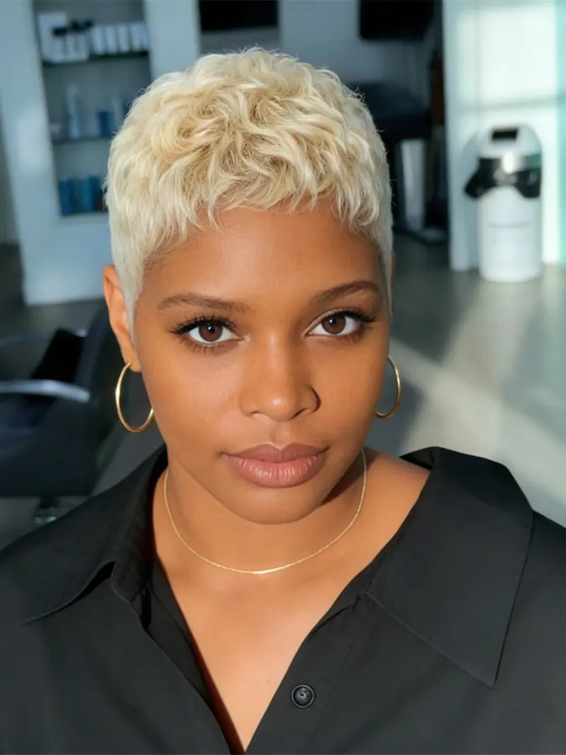 Machine Made Pixie Wig in Blonde Burgundy, Layered Pixie Cut Human Hair Short Wig, Stylish Wig for Daily Party Use